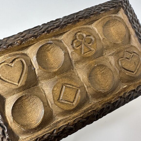 Vtg Wooden Carved 2 Deck Playing Card Box Hinged Heart Diamond Spade Club MCM - Picture 9 of 16
